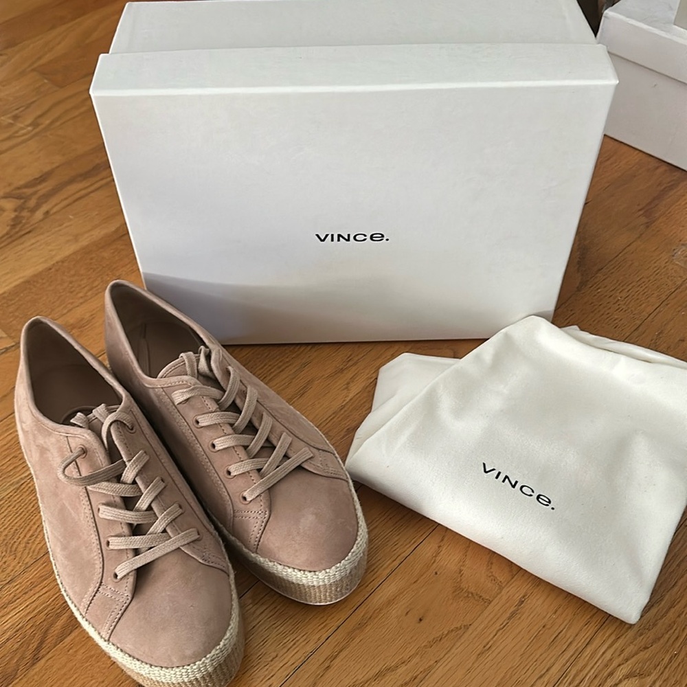 Vince pink suede lace up platform espadrilles